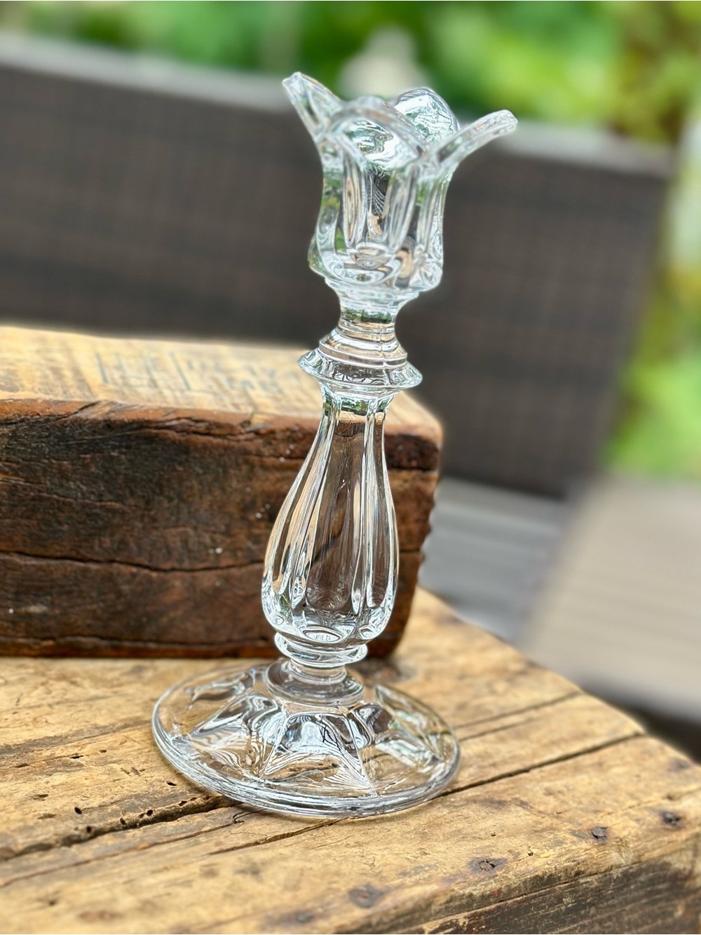 Vintage European Lead Crystal Tulip Candlestick Elegant Floral Design